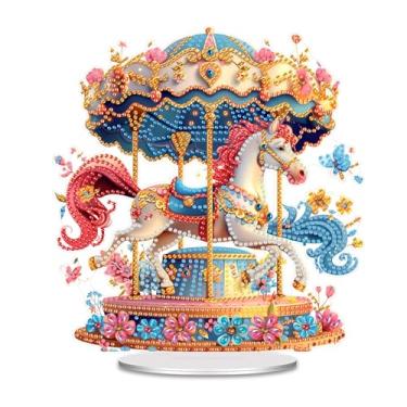 Imagem de Kit de ornamentos de mesa de pintura de diamante carrossel, 5D DIY cristal acrílico formato especial de mesa arte de diamante decoração de casa para adultos (LL106)