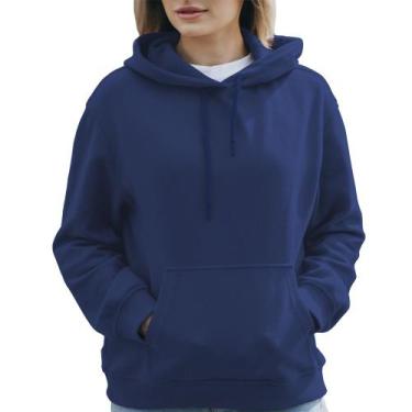 Imagem de Blusa Moletom Canguru com Capuz Liso Sem Estampa Feminino Adulto Azul 
