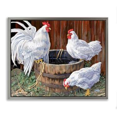 Imagem de Stupell Industries Chatting At Watercooler Chickens Cinza Emoldurado Tela Flutuante Design de Arte de Parede por Joseph Burgess, 80 x 63 cm