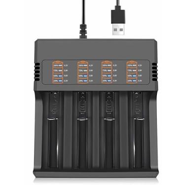 Imagem de Carregador de bateria 18650, carregador de bateria de lítio inteligente USB de 4 compartimentos com tela de rolagem, compatível com modelos mais de 26650/21700/18650/18490/16340/14500/10440, adequado
