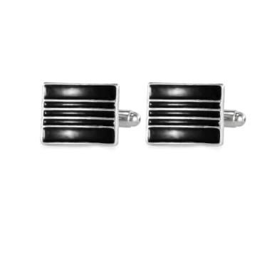 Imagem de Abotoaduras retangulares listradas esmaltadas para homens camisas clássicas de smoking para festa de casamento, acessórios de terno, prendedor de gravata, abotoaduras, joias modernas para noivo e
