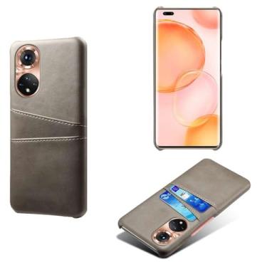 Imagem de Capas Compatível com Honor 50 Pro,Caso de couro PU-Tampa de telefone a prova de choque com 2 slots de cartão,Proteção anti-impressão digital e anti-gota-Grey