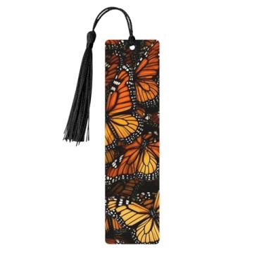 Imagem de Marcadores de livro de madeira para homens e mulheres, ornamentos feitos à mão com borlas, marcadores de livros de madeira vintage, monarca, borboletas, etiquetas de pendurar de madeira, marcadores de