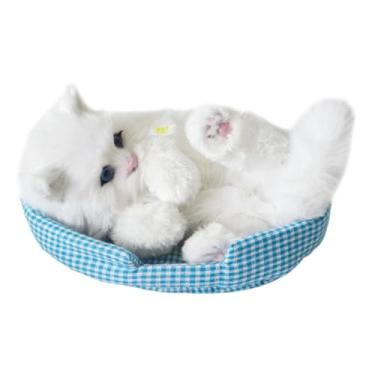 Imagem de Ｂｅｓｇａ Simulação adorável gato gatos adormecidos brinquedo make sons boneca boneca versátil vida realista decorações de pelúcia gato companheiro, Gato Branco