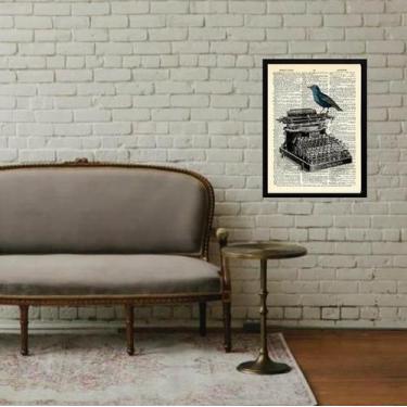 Imagem de Quadro Vintage Máquina Escrever Passarinho 33X24Cm - Vidro - Quadros O