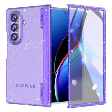 Imagem de FABSPARK Capa protetora de tela integrada para Samsung Galaxy Z Fold 7, proteção de dobradiça, glitter brilhante, transparente, transparente, slim fit, acrílico rígido para Samsung Z Fold 7, capa com