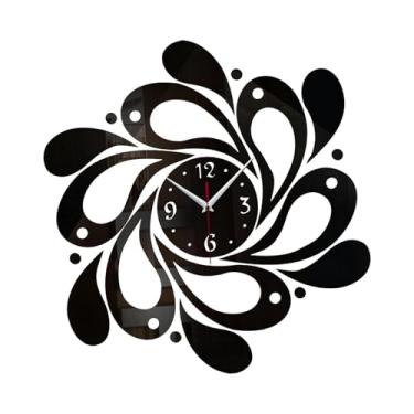 Imagem de Generic Relógio de parede acrílico, relógio de parede criativo, autoadesivo, anti-taque, decorativo, espelho, adesivos para banheiro de fazenda, Preto