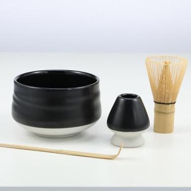 Imagem de JW Conjunto de Chá Matcha Japonês 4 Peças Matcha Starter Making Kit com Suporte de Batedor Matcha e Batedor de Chá de Bambu Seguro para Colher e Conjunto de Tigela de Cerâmica para Chá Matcha QUWUMGD