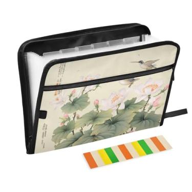 Imagem de Wassud Lindo organizador de arquivos sanfonado com 13 bolsos da Lotus com abas e adesivos, organizador de pastas de documentos de recibo de papel tamanho carta A4 para viagens de escritório