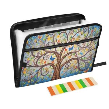 Imagem de Wassud Árvore colorida com 13 bolsos, organizador de arquivos sanfonados, pastas expansíveis com abas e adesivos, organizador de pastas de documentos de recibo de papel tamanho carta A4 para viagens