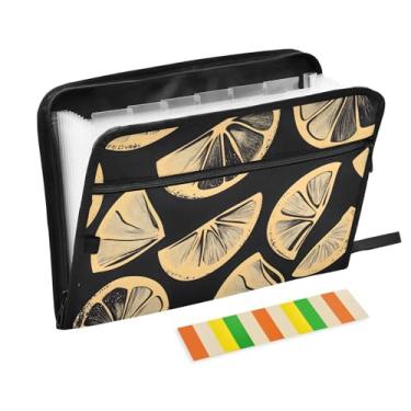 Imagem de CEBUGI Pasta expansível de 13 bolsos, impermeável, sanfonada, organizador de arquivos com etiquetas tamanho A4, organizador de documentos de papel para escola, material de escritório, limão