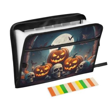 Imagem de CEBUGI Pasta expansível de 13 bolsos, impermeável, sanfonada, organizador de arquivos com etiquetas tamanho A4, organizador de documentos de papel para escola, material de escritório, Halloween