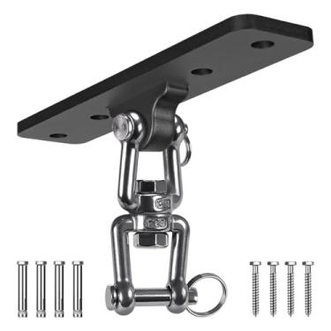 Imagem de SELEWARE Gancho de saco pesado, capacidade de 408 kg, saco de pancadas giratório de 360°, gancho de montagem no teto, suporte de feixe de madeira resistente para boxe, MMA, Muay Thai, ioga aérea