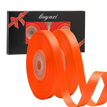 Imagem de Fita de cetim laranja de dupla face de cor lisa 1,27 cm x 47 m, fitas perfeitas para artesanato, decoração de casamento, fabricação de laços, costura, embalagem de presente e mais