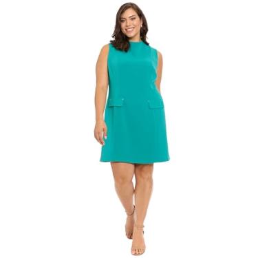 Imagem de London Times Vestido feminino chique sem mangas com bolsos para convidados de casamento e uso profissional no escritório, Azulejo azul, 56