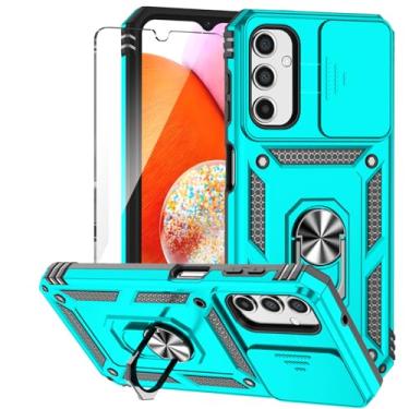 Imagem de KEYUJIE Capa para celular Galaxy A14 5G com protetor de tela HD e capa de câmera deslizante e suporte magnético giratório, capa protetora resistente contra quedas de grau militar para Samsung Galaxy