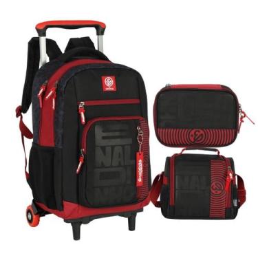 Imagem de Kit Mochila Rodas Lancheira Estojo Youtuber Enaldinho - Luxcel, Preto