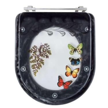 Imagem de Acento Sanitário Poliéster Decorada Borboleta Calypso Preto para louça