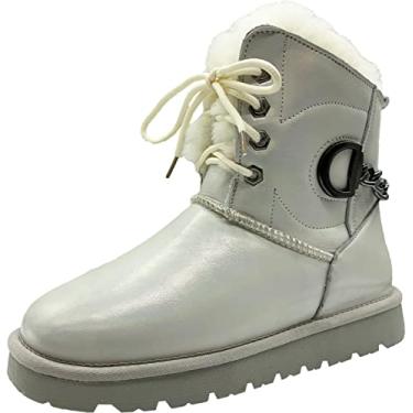 Imagem de ZEYIwearable Bota feminina de inverno de lã de couro brilhante EYES, Branco, 13