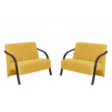 Imagem de Kit 2 Poltronas Namoradeira 2 Lugares Vênus D Salla Suede Braço Madeira