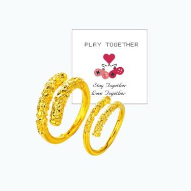 Imagem de LIU JUN Anéis de casal combinando para ele e ela, pulseira de ouro Wukong Jingu Bang, gravação ajustável, jogue juntos, joias de presente, Medium, Metal, Sem pedra preciosa