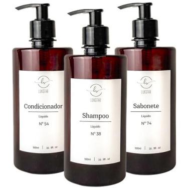 Imagem de Kit Frasco Âmbar Dispenser Organizador Refil Banheiro 500ml - Lukstar