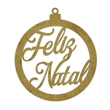 Imagem de Pacote 10 Aplique Bola de Natal Frase Feliz Natal 8,7cm Mdf Madeira - 