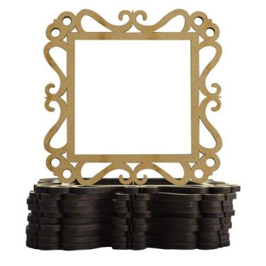 Imagem de Kit 10 Aplique Moldura Quadrada Arabesco 10cm Laser Mdf Madeira - Atac