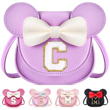 Imagem de ONECOCOA Presentes de aniversário para meninas, bolsa infantil, carteira para meninas, presente de aniversário transversal para meninas de 3, 4, 5, 6 e 7 anos, Inicial roxo-branco, C