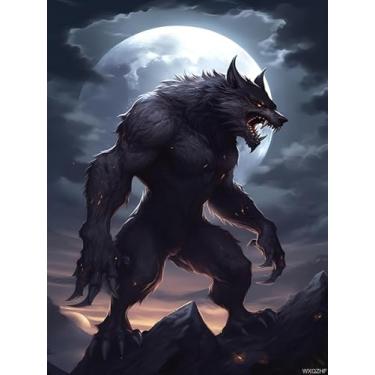 Imagem de WXQZHF Kit de pintura de diamante de lobo adulto DIY 5D Lobisomem 5D Kit de arte para iniciantes, pintura de cristal animal de diamante completo, adequado para decoração de casa, sala de jogos,