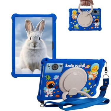 Imagem de Sfulatdc Capa de silicone para tablet 360 com suporte giratório/alça de ombro infantil linda capa compatível com MEIZE ‎D115/Jumper ‎m10se/Apolosign 10.1 azul
