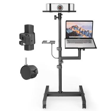 Imagem de Suporte móvel para projetor de 2 prateleiras, suporte de laptop com rodinhas com altura ajustável de 66 a 129 cm, suportes de pódio com bandeja ventilada, resistente, suporte de chão para laptop para