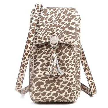 Imagem de Pearl Angeli Pequena bolsa transversal para celular RFID feminina carteira para cartão de crédito com alça de ombro ajustável, A lepoard cáqui