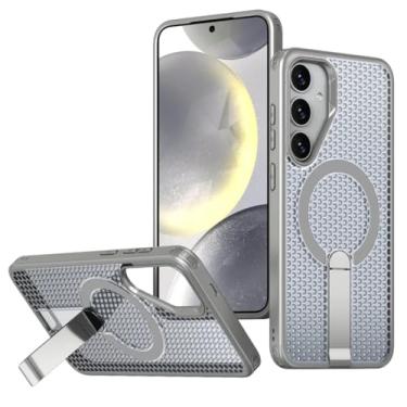 Imagem de Capa de celular moderna, respirável e com dissipação de calor para Samsung Galaxy S24 25 Ultra Plus, capa com suporte oculto (para Galaxy S25 Ultra/cinza)