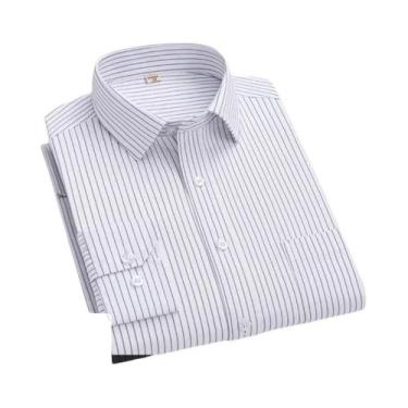 Imagem de Camisa Masculina de Negócios Listrada Branca - Manga Comprida 4XL - An