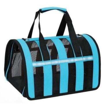 Imagem de Bolsa-Mala de Transporte Pet - Material Respirável para Cães e Gatos, Prática para Viagens, Deslocamentos e Uso Diário (AZUL G 48 * 28 * 26)