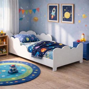 Imagem de Cama Infantil Nuvem Em Mdf Com Grade De Proteção Montessori Para Quart