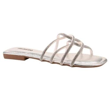Imagem de Sandália Rasteirinha Casual Feminino Akazzo 217NE Prata, 36
