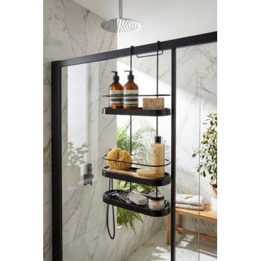Imagem de Suporte Banheiro Porta Shampoo Preto Triplo Para Box Prateleiras Wave 