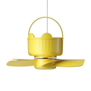 Imagem de Ventilador de teto para barraca cama acampamento ao ar livre casa controle remoto temporizador USB 3 engrenagens refrigerador dormitório ventiladores suspensos portáteis 5 lâminas circulação de ar silencioso, amarelo