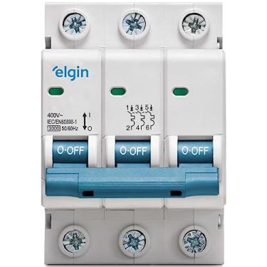 Imagem de Disjuntor Tripolar MCB Curva C 3KA 63A Elgin - 3 Polos, 63 Amperes, Mini