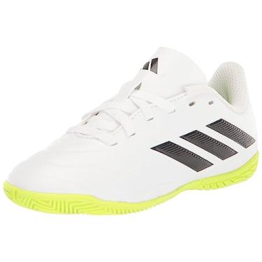 Imagem de adidas Tênis infantil unissex Copa Pure.4 para uso interno, Branco/preto/limão lúcido, 19
