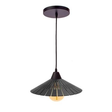 Imagem de Luminária Teto Lustre Pendente Balcão Cozinha Sala Mdf Cabo Cor:preto