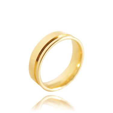 Imagem de Aliança Clássica Semijoia Banho De Ouro 18k Anatômica Quadrada Com Friso 5 Mm