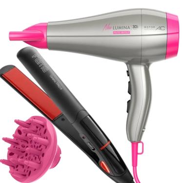 Imagem de Secador De Cabelo Gama Italy 2200w Ion Profissional Salão Ar Quente Frio Rosa Difusor Cachos Prancha Cerâmica 210°c Úmido Auto Bivolt