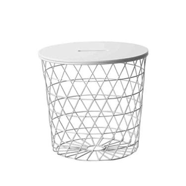 Imagem de Mesa lateral moderna multifuncional redonda mesa de centro criativa sala de estar para casa cesta de armazenamento de moda - mesa de centro branca e preta para sala de estar (cor: ouro)