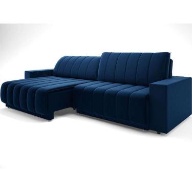 Imagem de sofá 5 lugares retrátil e reclinável méxico com usb veludo azul marinho