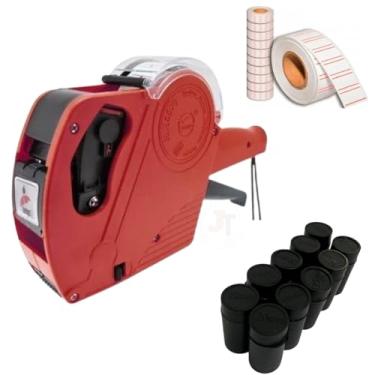 Imagem de Kit Etiquetadora Manual de Preço + 3000 Etiquetas +10 Refis de Tinta Comércio Lojista Loja Máquina Precificadora Manual Rotuladora - Marca JT Distribuidora (Vermelho)