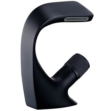 Imagem de Arma de bronze cinza fundição deck montado banheiro acima do balcão torneira da bacia único punho misturador água quente e fria, preto fosco