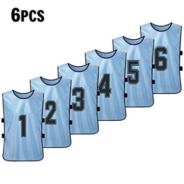 Imagem de 6 peças de futebol infantil pinnies camisas de futebol de secagem rápida esportes juvenis scrimmage equipe de basquete treinamento babadores numerados prática colete